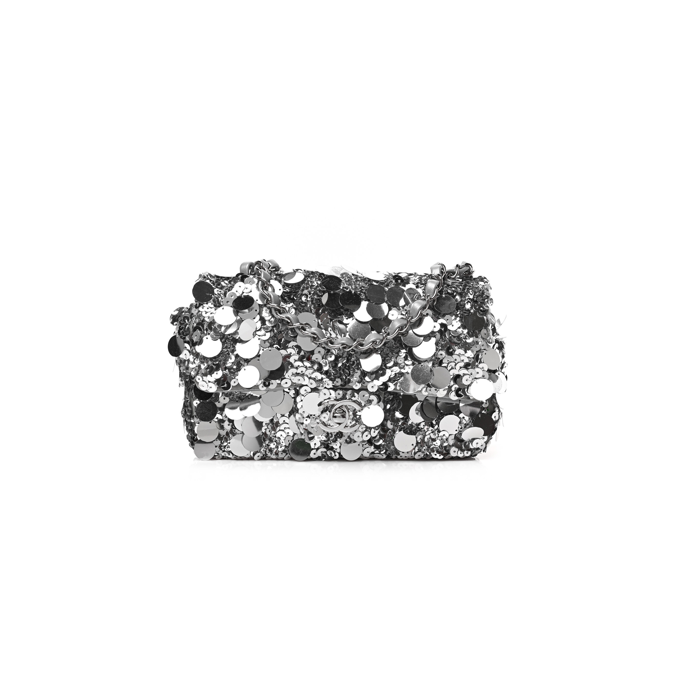 CHANEL SEQUIN MINI RECTANGULAR FLAP SILVER  (20*13*6cm) 